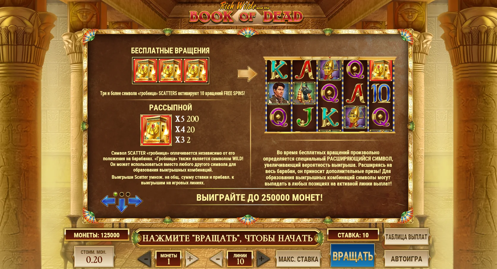 Правила фриспинов Book of Dead